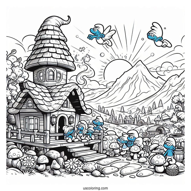 Detailed Smurf Village Coloring In