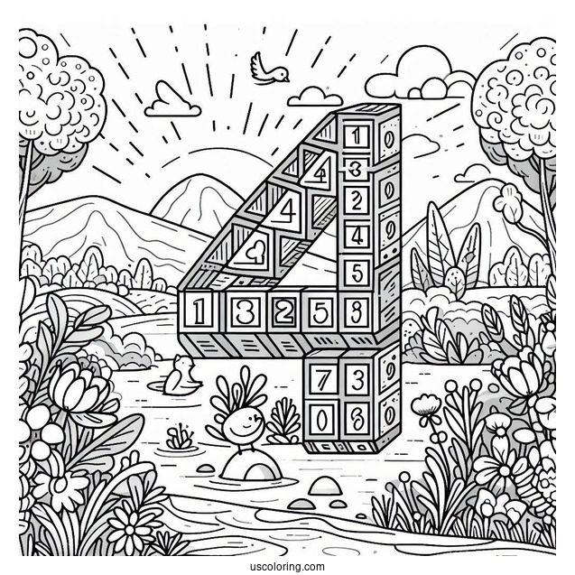 Numberblocks Coloring Page 4 Taking A Walk