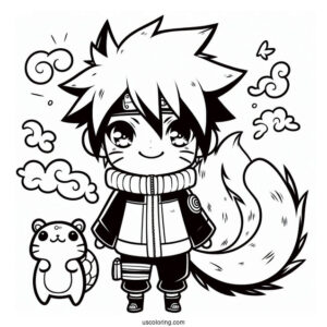 Naruto Coloring Page of Kawaii Uchiha Sasuke For Kids