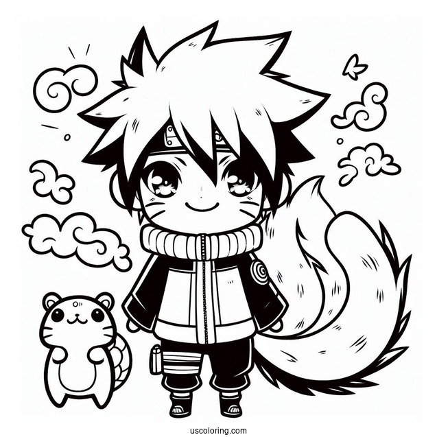 Naruto Coloring Page of Kawaii Uchiha Sasuke For Kids
