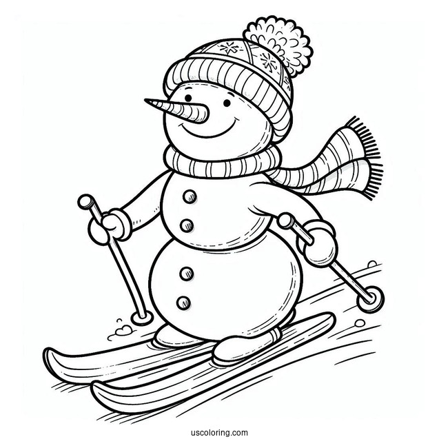Adorable Snowman Skiing With Long Carrot Nose