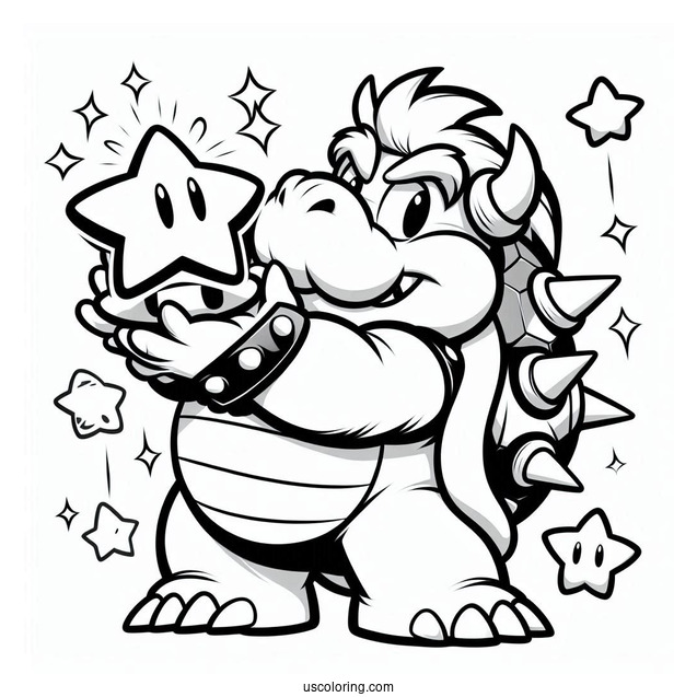 Coloring Sheet Of Bowser Holding Super Star