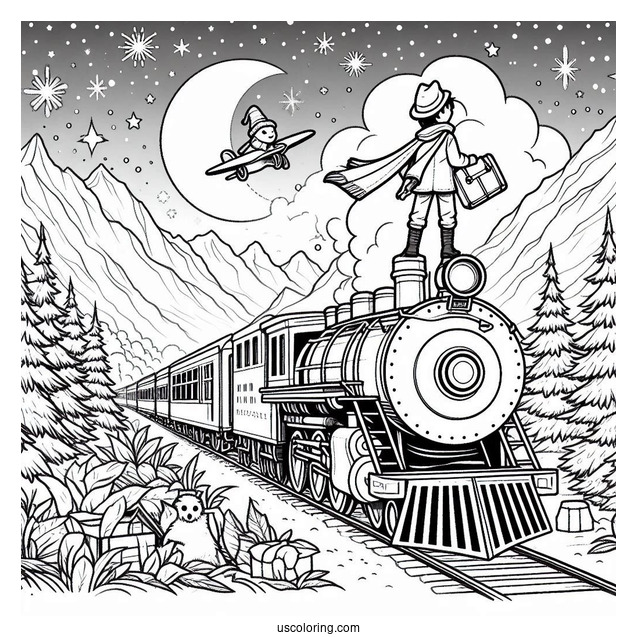 Hero Boy Standing On Top Of ThePolar Express Coloring Page Of Train