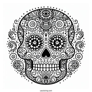 Intricate Sugar Skulls Coloring Page Design With Circles
