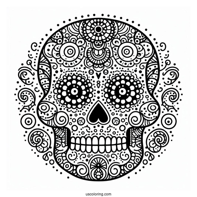 Intricate Sugar Skulls Coloring Page Design With Circles