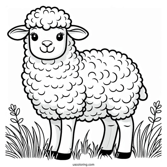 Sheep Standing In A Field Coloring Page