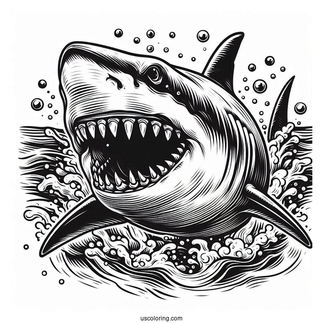 Great White Shark Coloring Page With Mouth Open