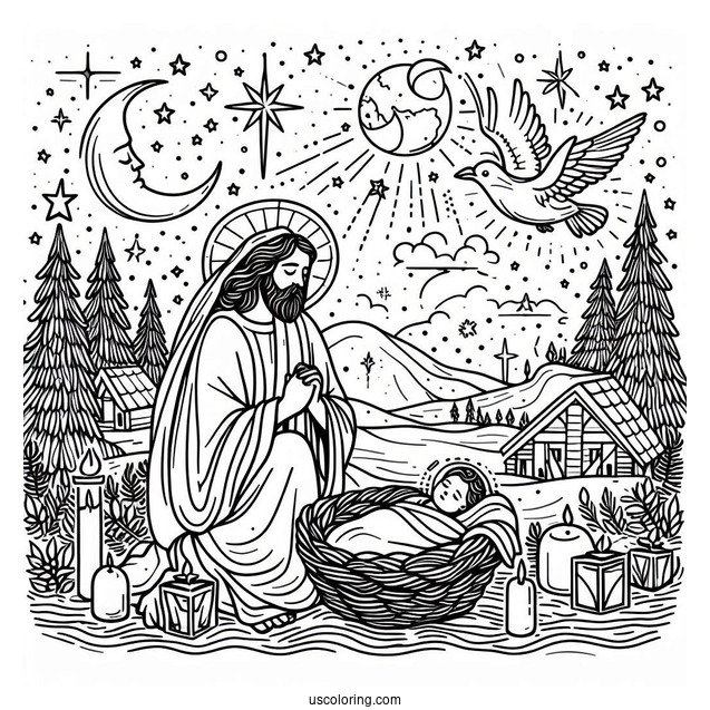 Birth Of Jesus Merry Christmas Coloring Page