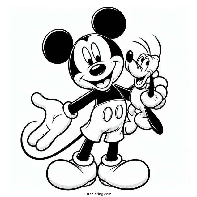 Mickey Mouse With Arm Around Pluto Coloring Page