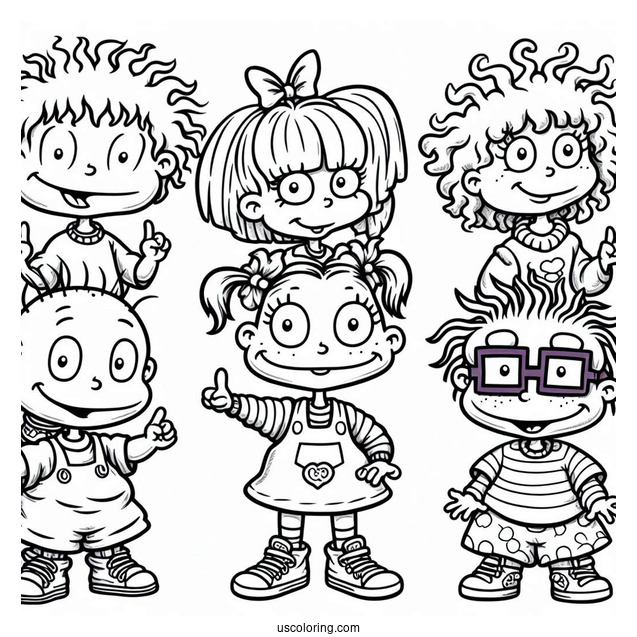 Rugrats Coloring Page Of Detailed Angelika, Tommy, Chuckie, Lillian, And Susie Rugrats
