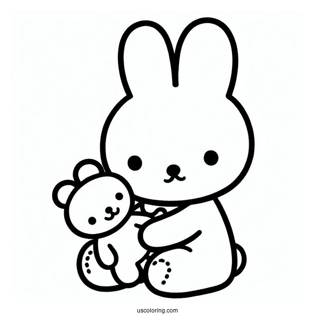 Easy Miffy Coloring Page Holding Stuffed Bear For Kids