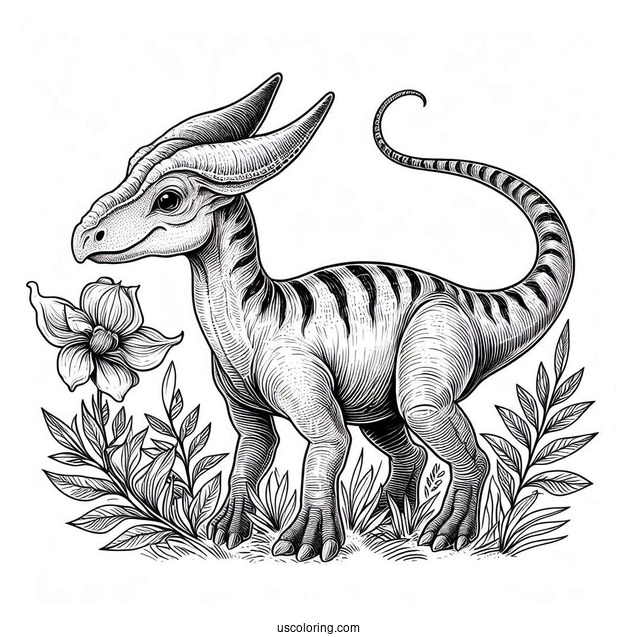 Simple Close Up Of Parasaurolophus Coloring Page