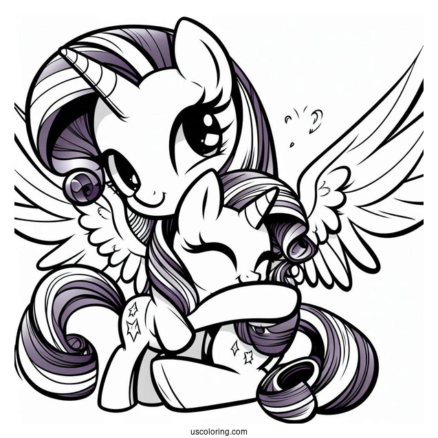 Rarity Coloring Page Hugging Twilight Sparkle