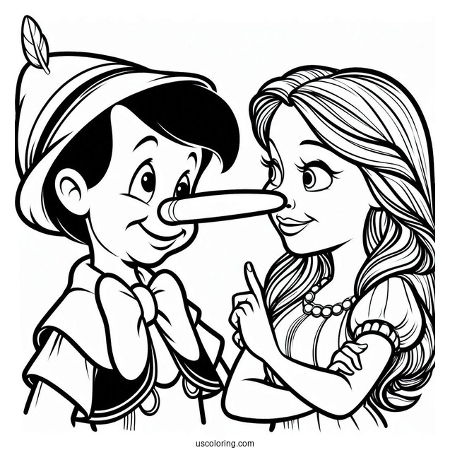 Pinocchio Coloring Page Of Easy Figaro And Cleo Nose To Nose For Kids