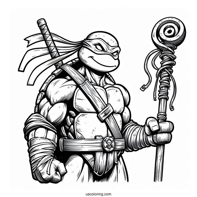 Ninja Turtles Coloring Page Of Adult Donatello Holding Bo Staff