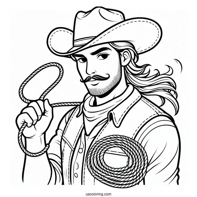 Cowboy Coloring Page Holding A Lasso