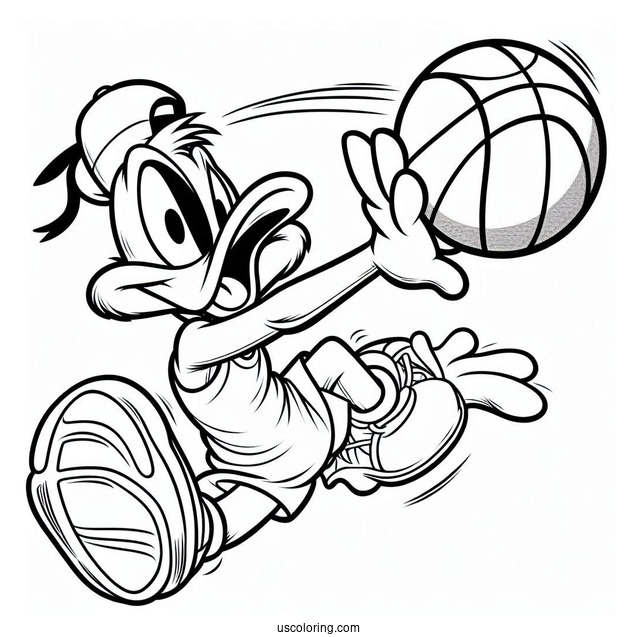 Daffy Duck Aiming Basketball Coloring Sheet