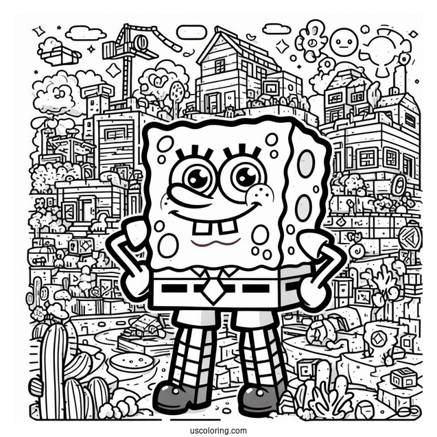 Detailed Minecraft SpongeBob Coloring Page