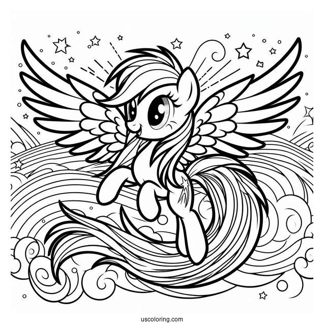 Mighty Rainbow Dash Coloring Page With Wings Spread Out