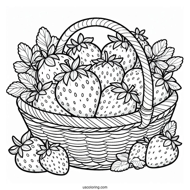 Adorable Strawberry Coloring Page In A Basket