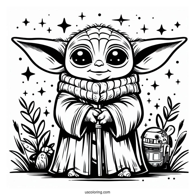 Baby Yoda Coloring In For Preschoolers