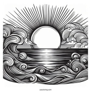 Setting Sun Over Ocean To Color