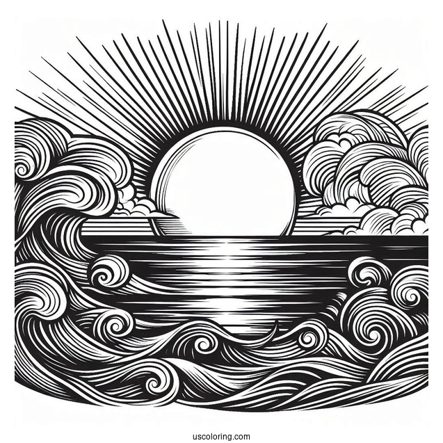 Setting Sun Over Ocean To Color