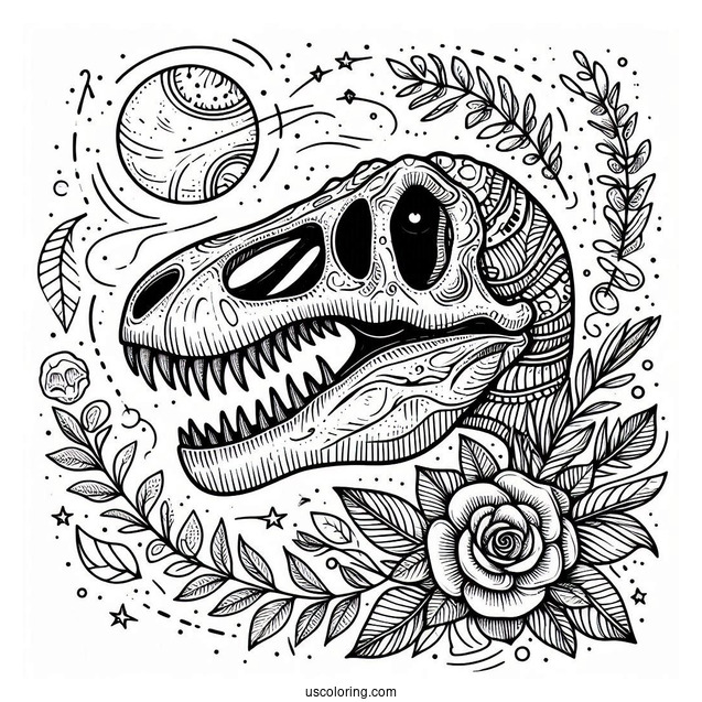 T-Rex Skull Coloring Page For Students