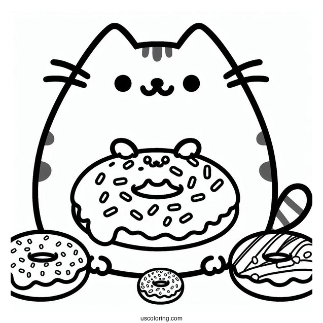 Easy Pusheen Cat Donut Coloring Picture