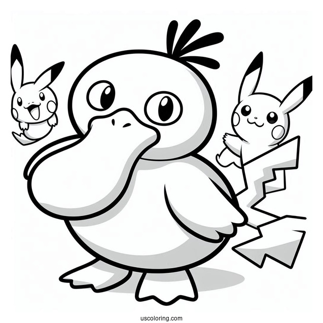 Psyduck Coloring Page With Pikachu Pokemon Poster