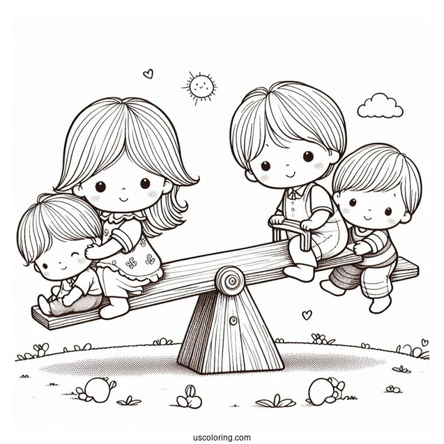 Simple Precious Moments Coloring Page Of Children Playing On Seesaw