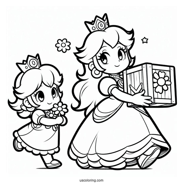 Princess Peach And Princess Daisy Coloring Page Carrying Block