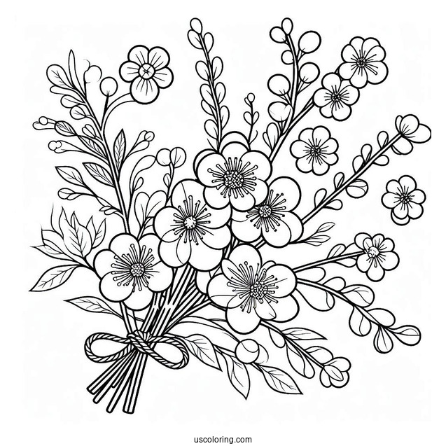 Easy Nezuko Coloring Page With Flowers For Preschoolers