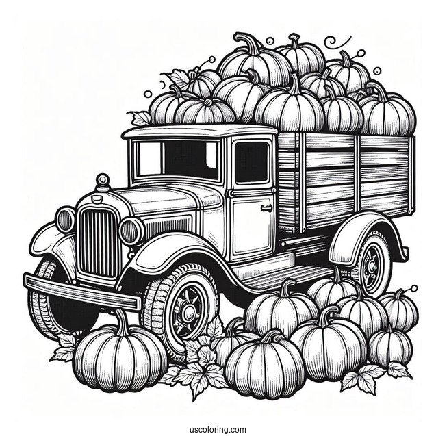 Vintage Truck Full Of Pumpkins Coloring Page