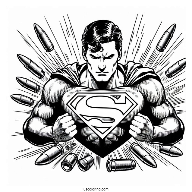 Superman Reflecting Bullets Coloring Page