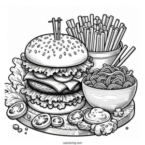 Burgers And Noodles Coloring Page