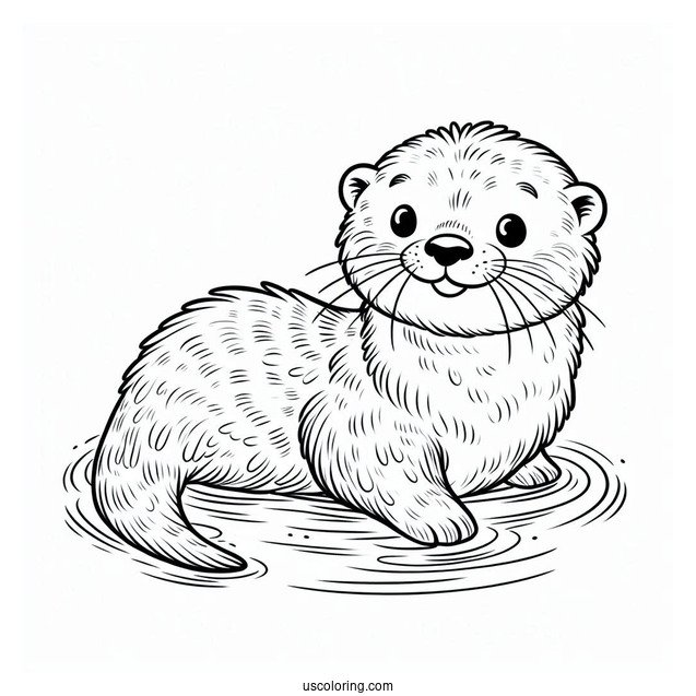 Furry Otter Coloring Page Floating In The Water