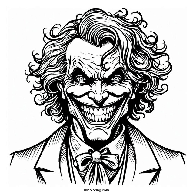 Terrifying Joker Coloring Page Grinning