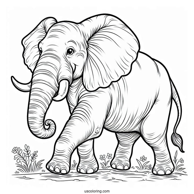 Big Elephant With Tusks Walking