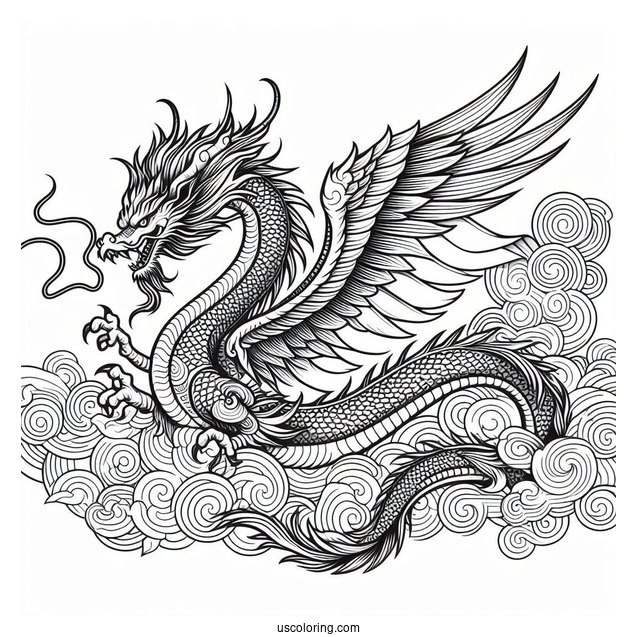 Flying Chinese Dragon To Color