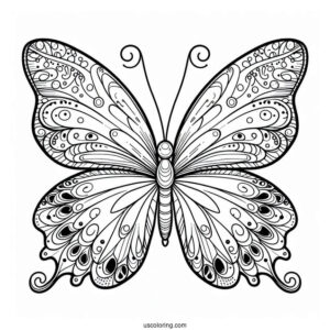 Butterfly With Large Wings Coloring In For Kids
