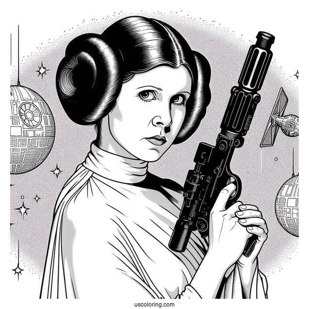 Princess Leia With Blaster Coloring Sheet