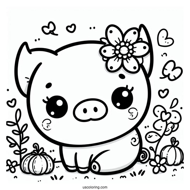 Adorable Kawaii Pig To Color