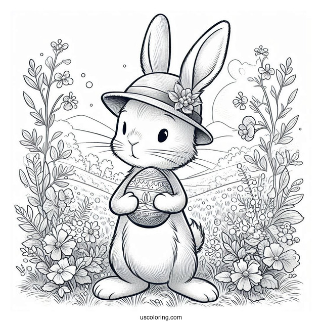 Peter Rabbit Coloring Page Holding An Easter Egg In A Field