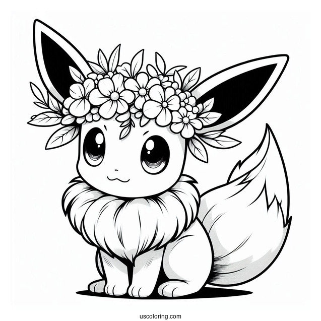 Eevee Wearing Flower Crown Coloring In