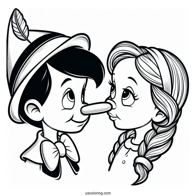 Pinocchio Coloring Page Of Easy Figaro And Cleo Nose To Nose For Kids