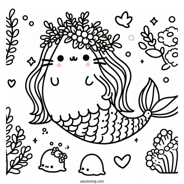 Mermaid Pusheen Coloring Page