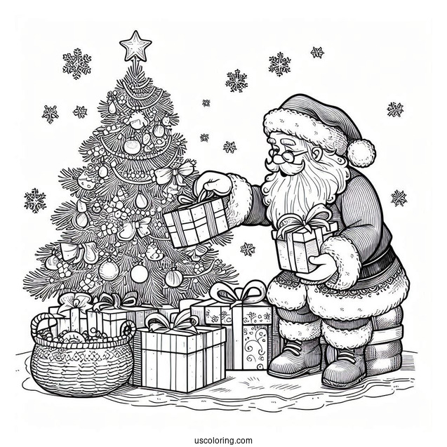 Father Christmas Putting Presents Under a Tree