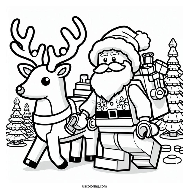 Lego Santa And Reindeer To Color