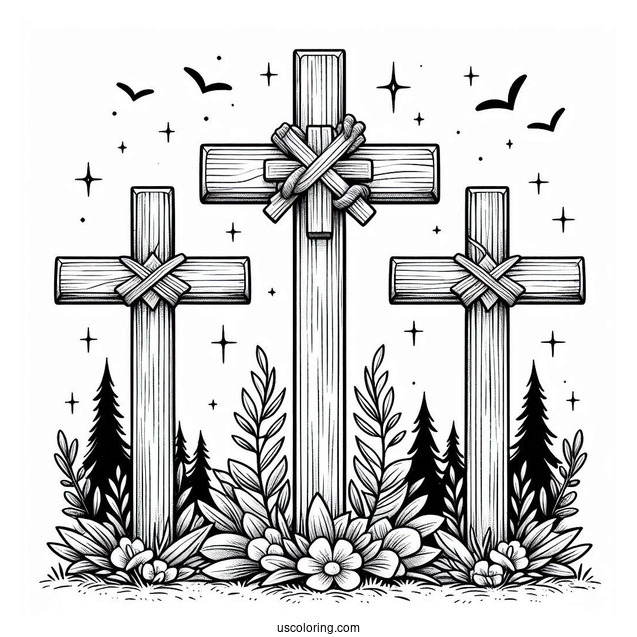 Three Wooden Crosses Coloring In
